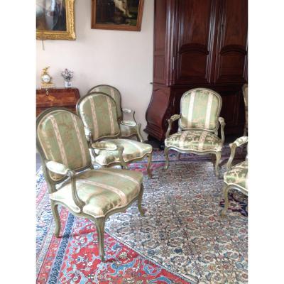 Salon D Louis XV Of 6 Armchairs Signed Delaporte